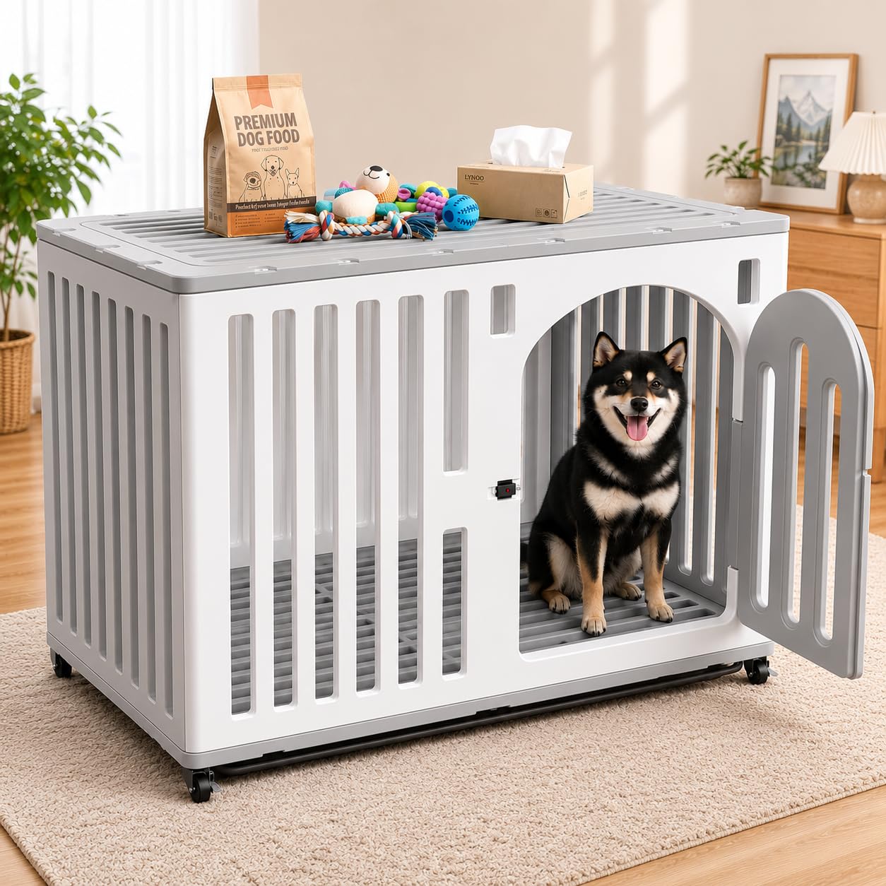 85×58×72cm 犬 ケージ 屋根付き キャスター付き 樹脂製 ペットケージ 犬用品 85×58×72cm 犬 ケージ 屋根付き キャスター付き 樹脂製 ペット